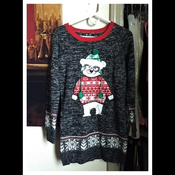 โ๏ธ Tunic Sweater Dress Christmas Polar Bear Grey - Picture 3 of 6